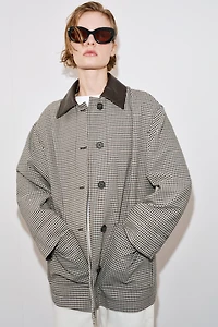 HOUNDSTOOTH FAUX LEATHER TRIM JACKET
