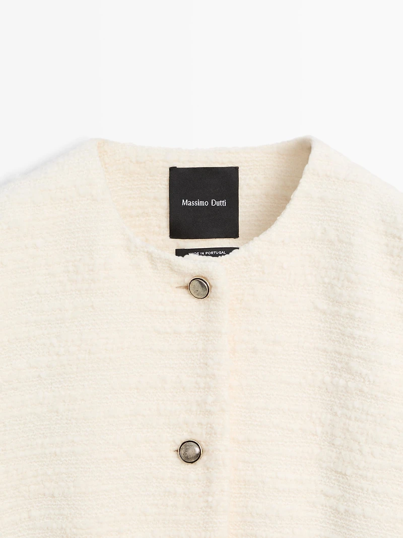 Textured wool blend jacket with rhinestone buttons