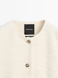 Textured wool blend jacket with rhinestone buttons