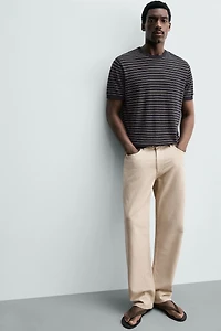 STRIPED LINEN-COTTON KNIT T-SHIRT