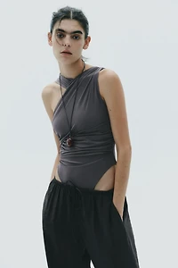 DRAPED ASYMMETRIC TULLE BODYSUIT