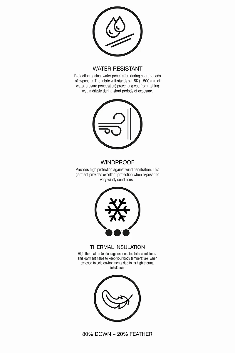 DOUDOUNE 80 % DUVET ET 20 PLUME WATER RESISTANT COUPE-VENT MÉTALLISÉE SYSTÈME RECCO® COLLECTION SKI