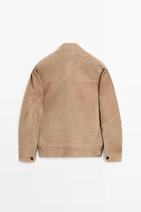 Nubuck leather stand-up collar jacket