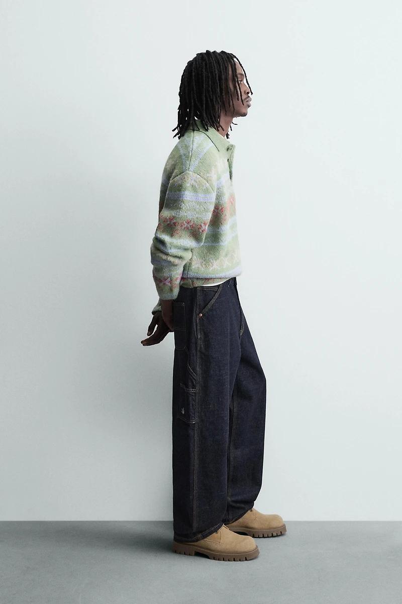 POLO EN MAILLE JACQUARD GÉOMÉTRIQUE TEXTURÉE