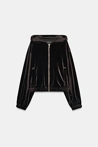 VESTE EN VELOURS À CAPUCHE