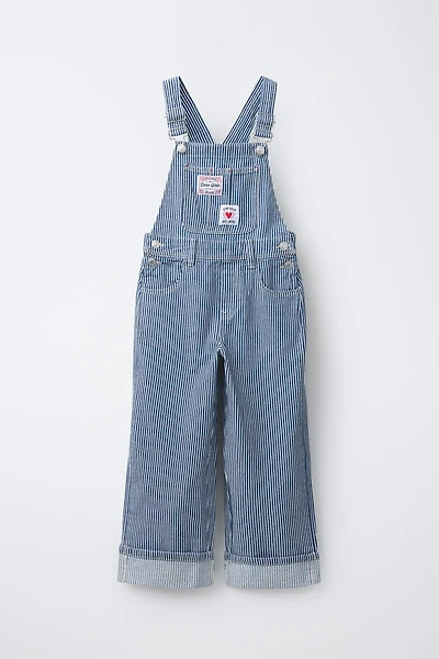 LONG STRIPED DENIM OVERALLS