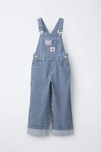 LONG STRIPED DENIM OVERALLS
