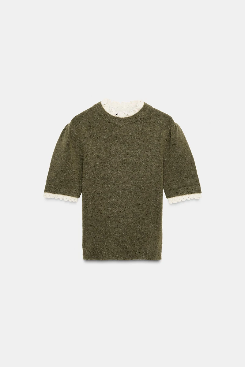 WOOL AND ALPACA BLEND POINTELLE SWEATER