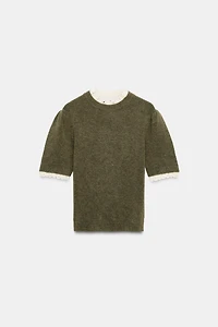 WOOL AND ALPACA BLEND POINTELLE SWEATER