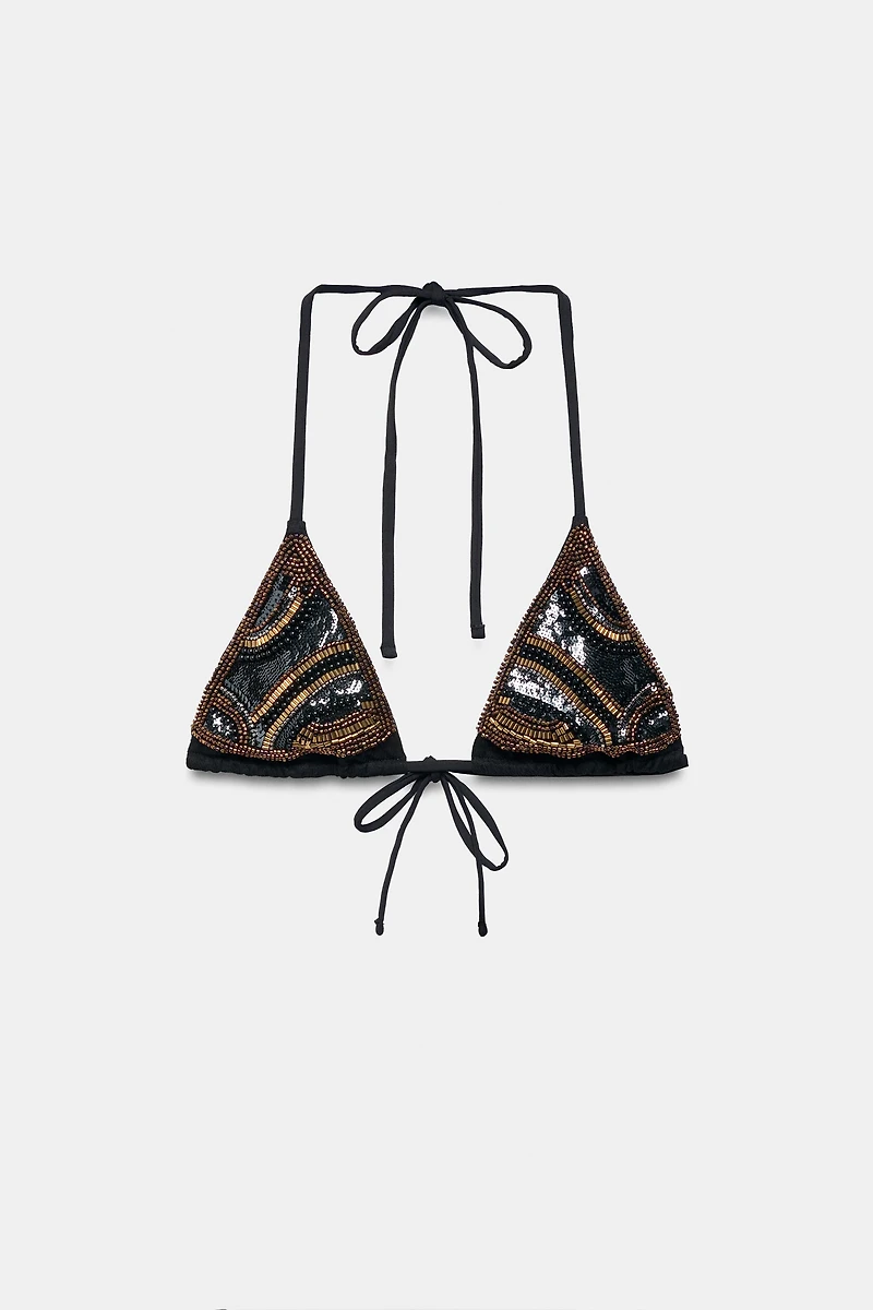 BEADED TRIANGLE BIKINI TOP