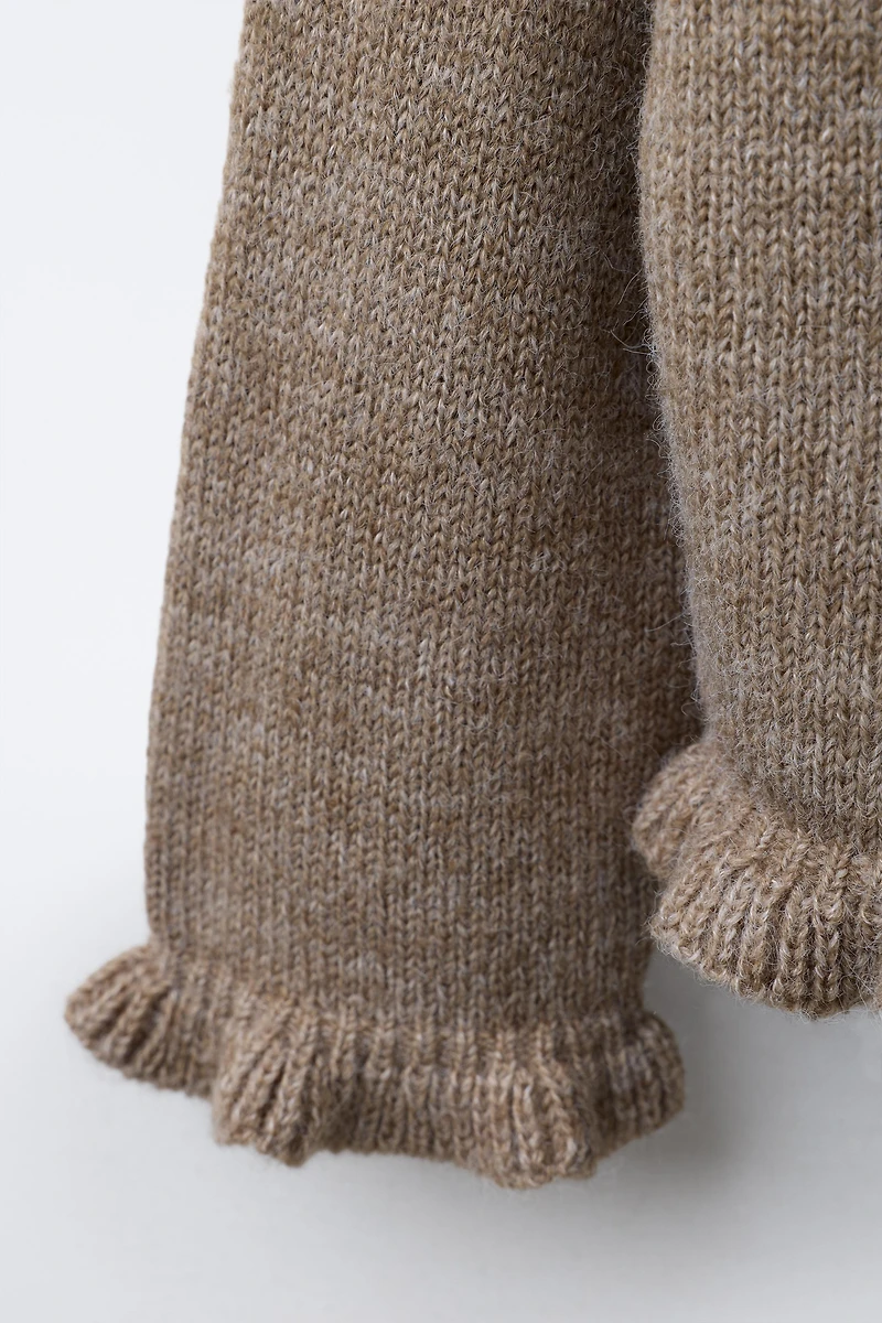 RUFFLED WOOL KNIT CARDIGAN