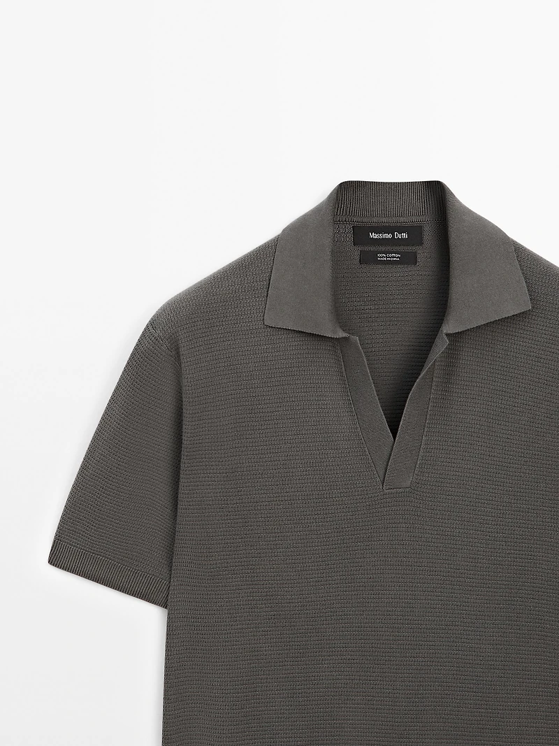 Knit V-neck polo shirt