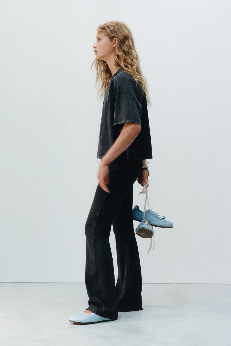 HEAVY WEIGHT T-SHIRT AND WASHED EFFECT RIB FLARE LEGGINGS SET