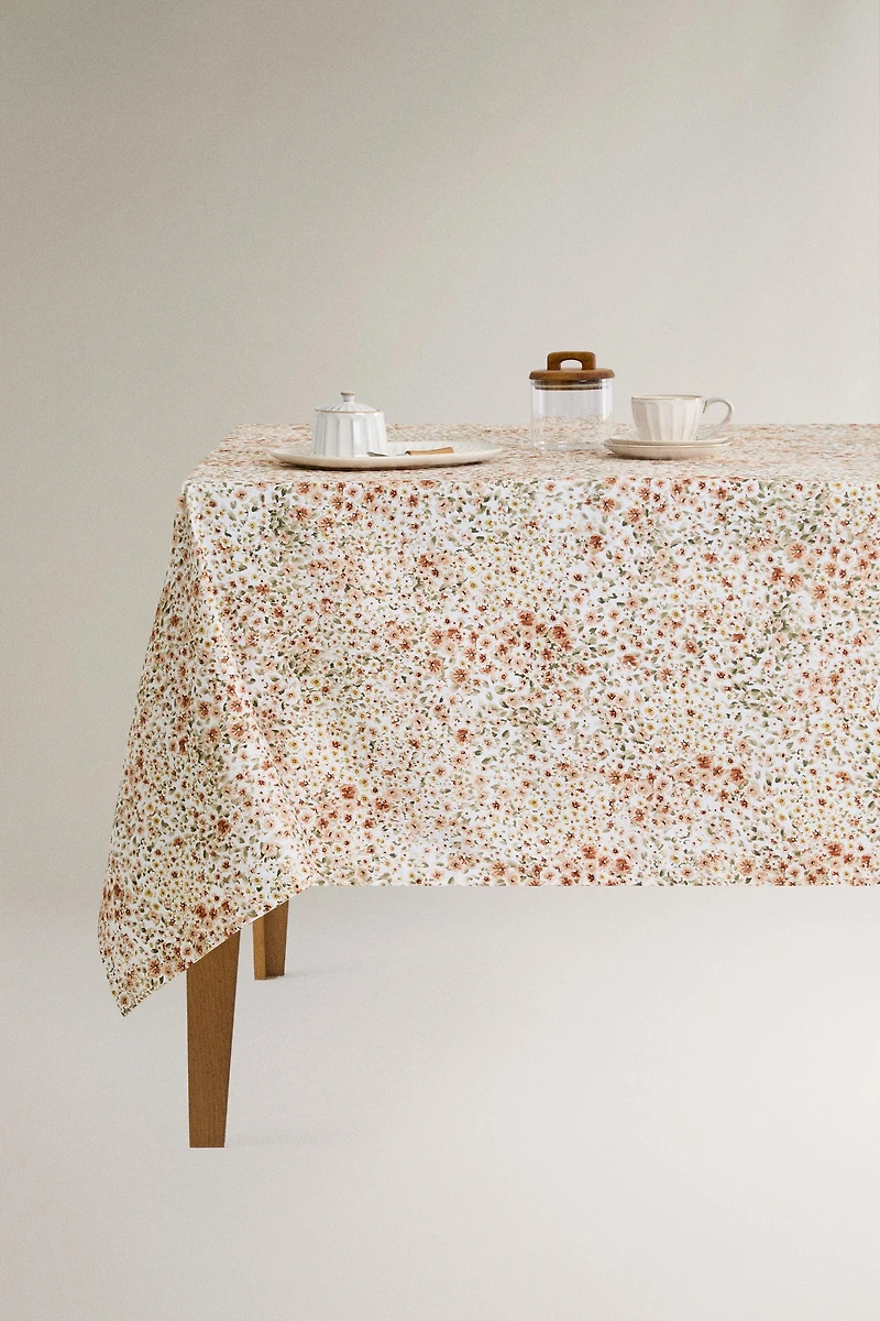 RESIN-COATED TABLECLOTH WITH FLORAL PRINT