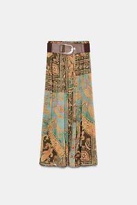 PRINTED MIDI SKIRT WITH BELT