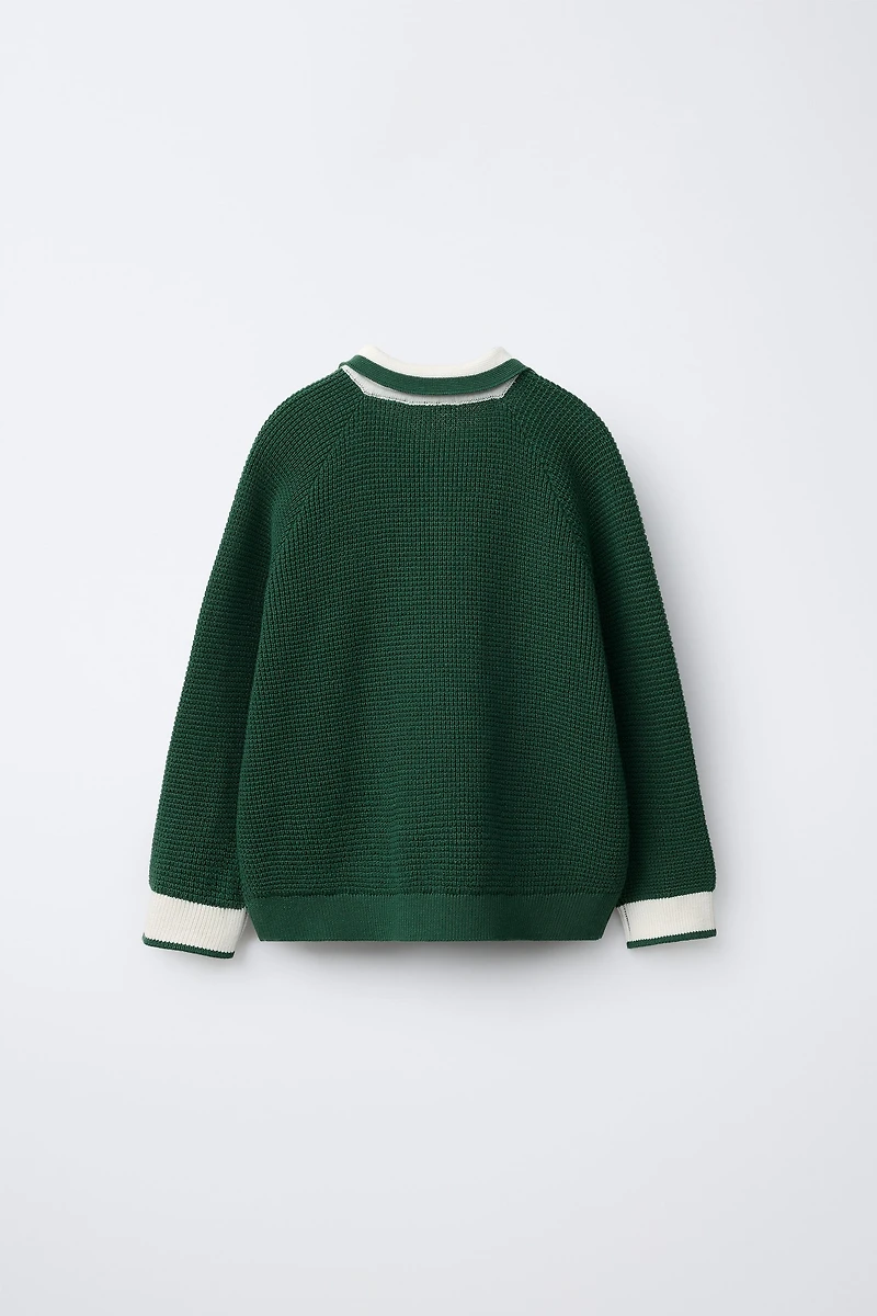 TEXT PRINT WAFFLE KNIT POLO SHIRT