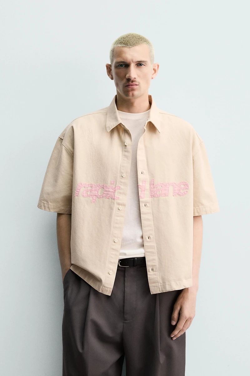 BOXY FIT OVERSHIRT WITH TEXT PATCHES