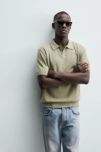 RIBBED KNIT POLO SHIRT