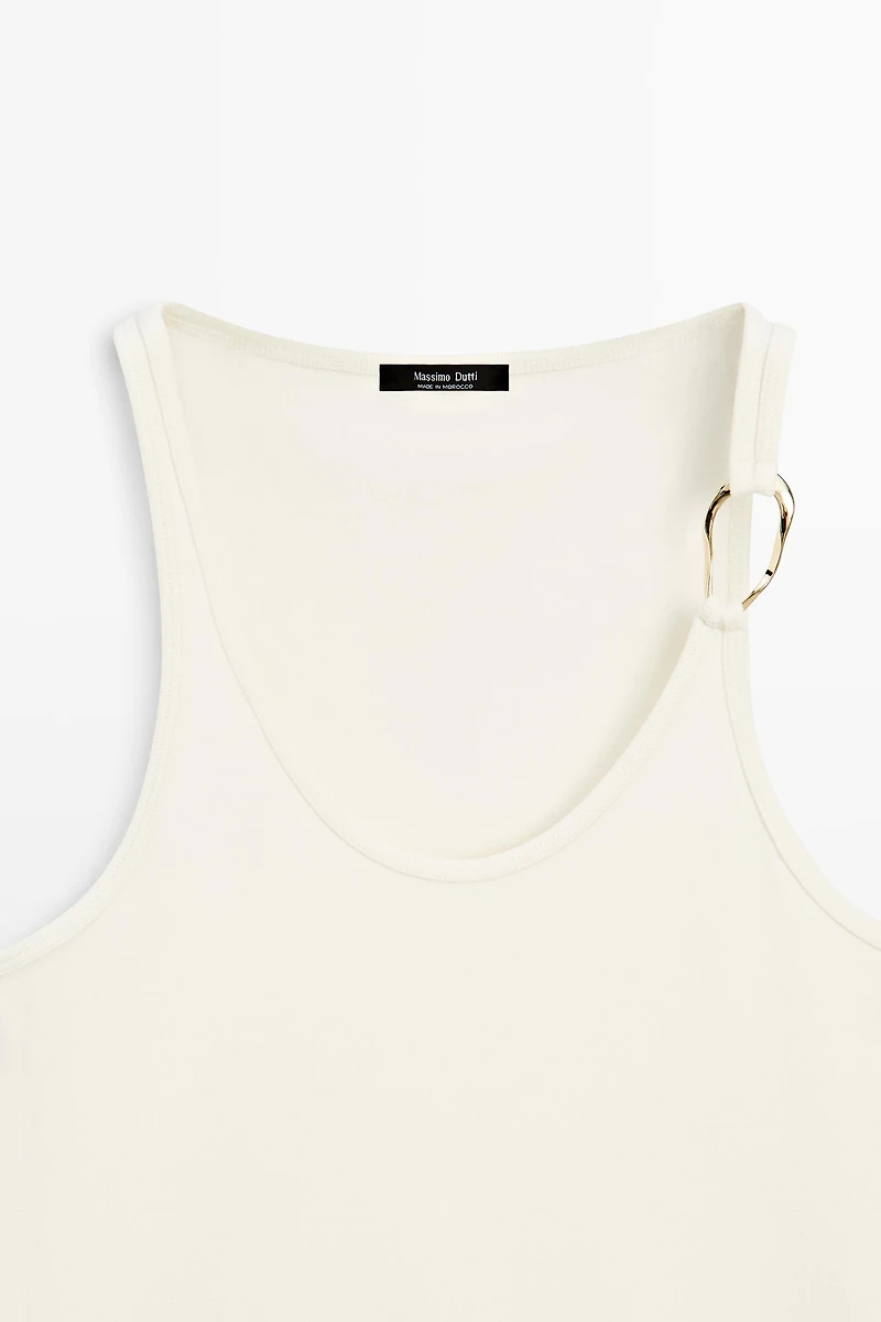 Cotton blend jeweled detail top