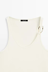 Cotton blend jeweled detail top