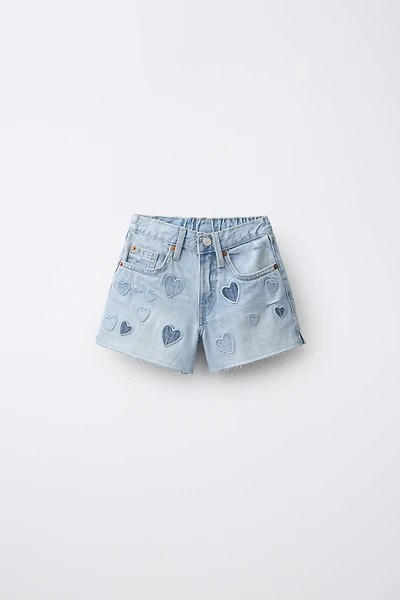 HEART PATCH DENIM SHORTS