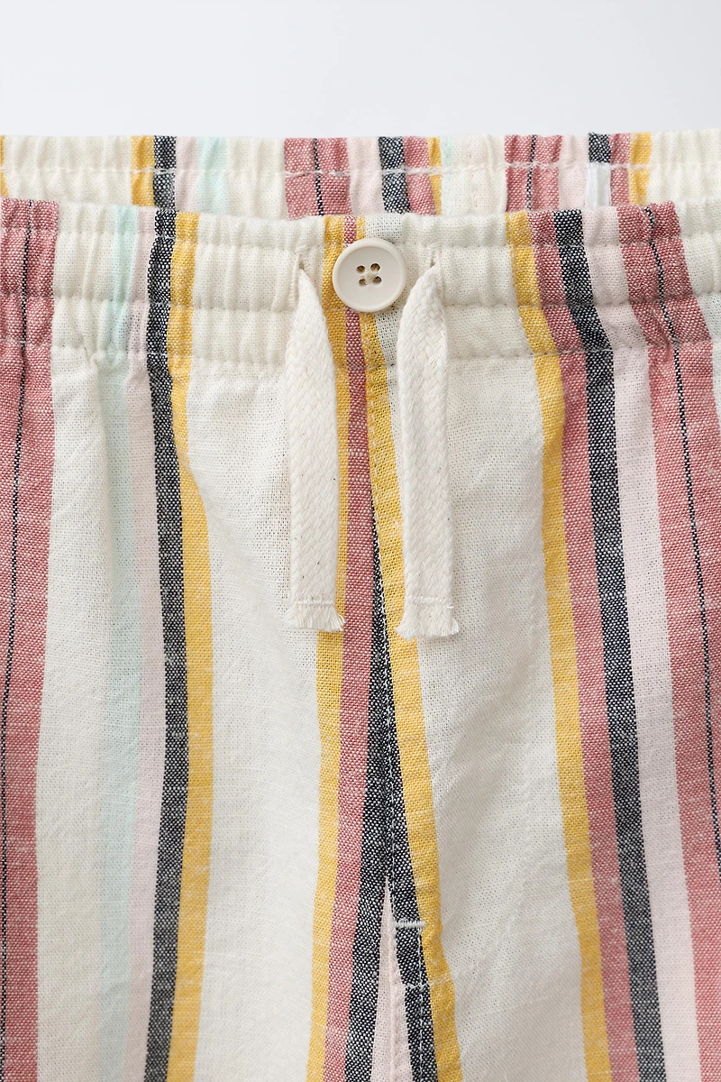 STRIPED COTTON AND LINEN BAGGY PANTS