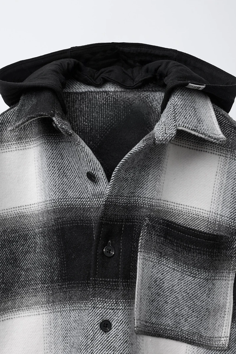 PLAID OVERSHIRT WITH REMOVABLE PLUSH HOOD