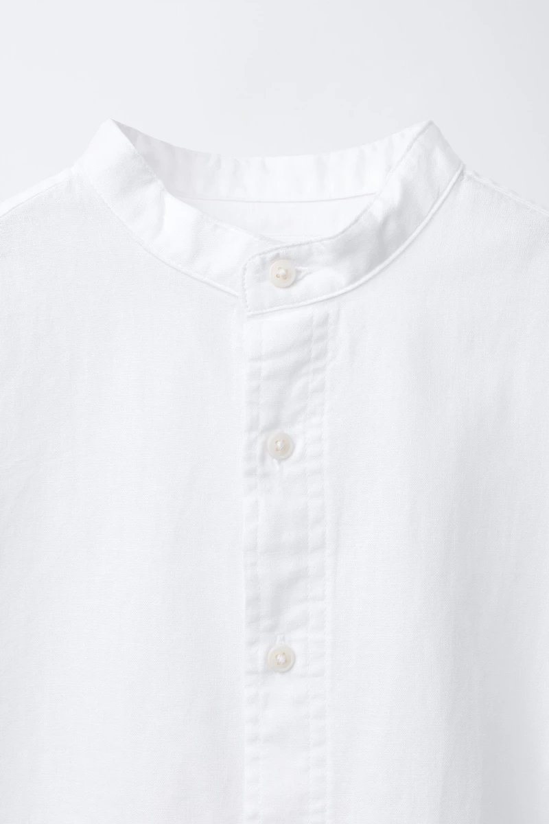 COTTON AND LINEN MANDARIN COLLAR SHIRT