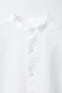 COTTON AND LINEN MANDARIN COLLAR SHIRT