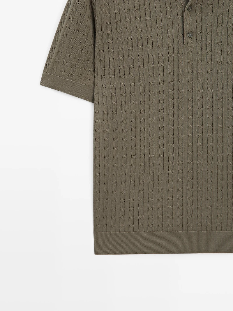 100% cotton cable-knit polo shirt