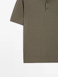 100% cotton cable-knit polo shirt