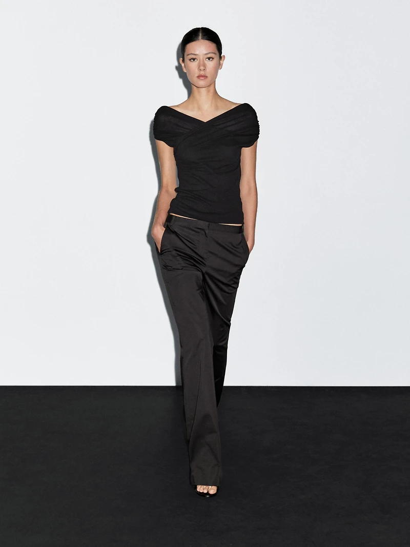Satin flared fit trousers