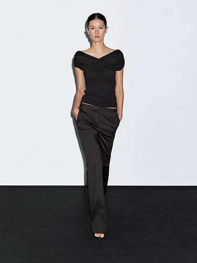 Satin flared fit trousers