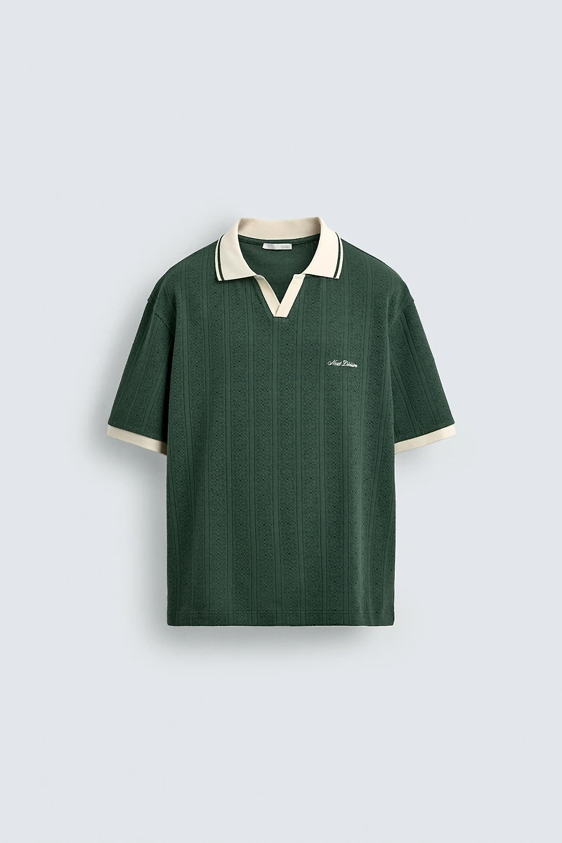 EMBROIDERED VERTICAL JACQUARD POLO