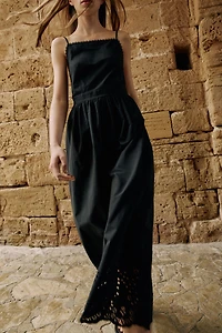 EMBROIDERED EYELET MIDI DRESS