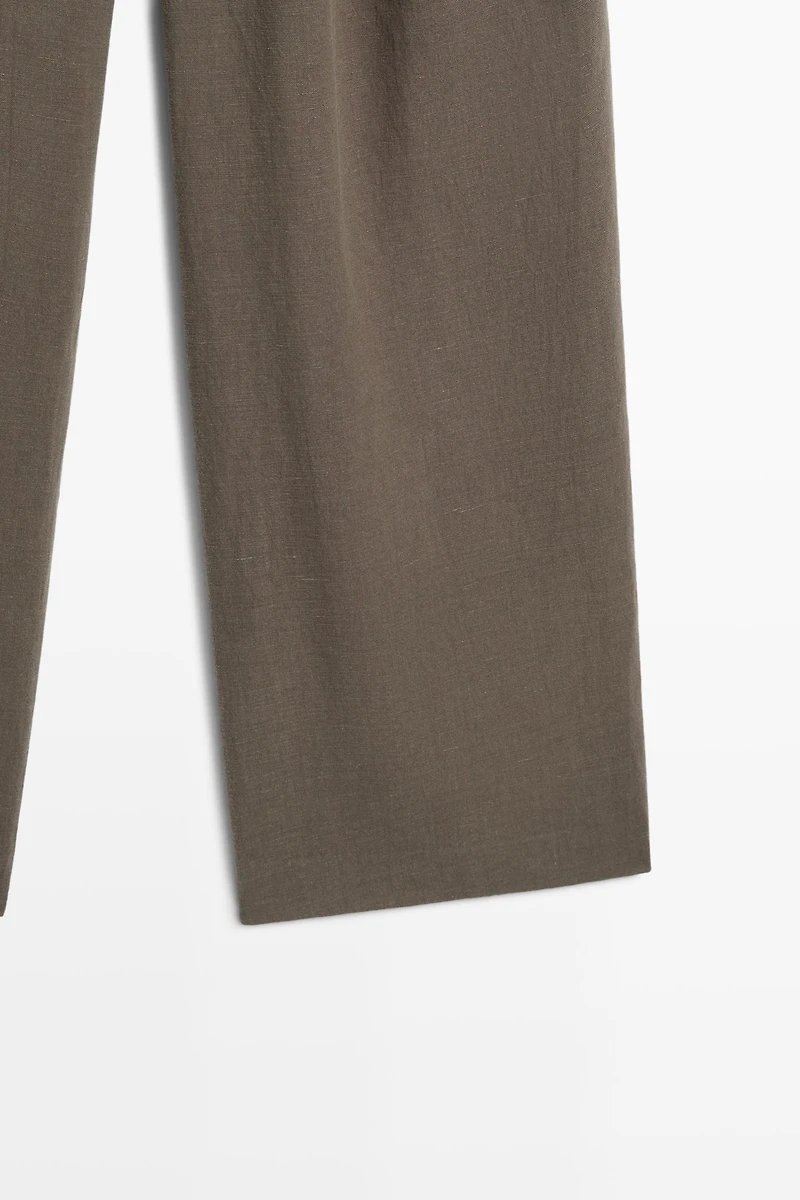 Linen blend pleated trousers