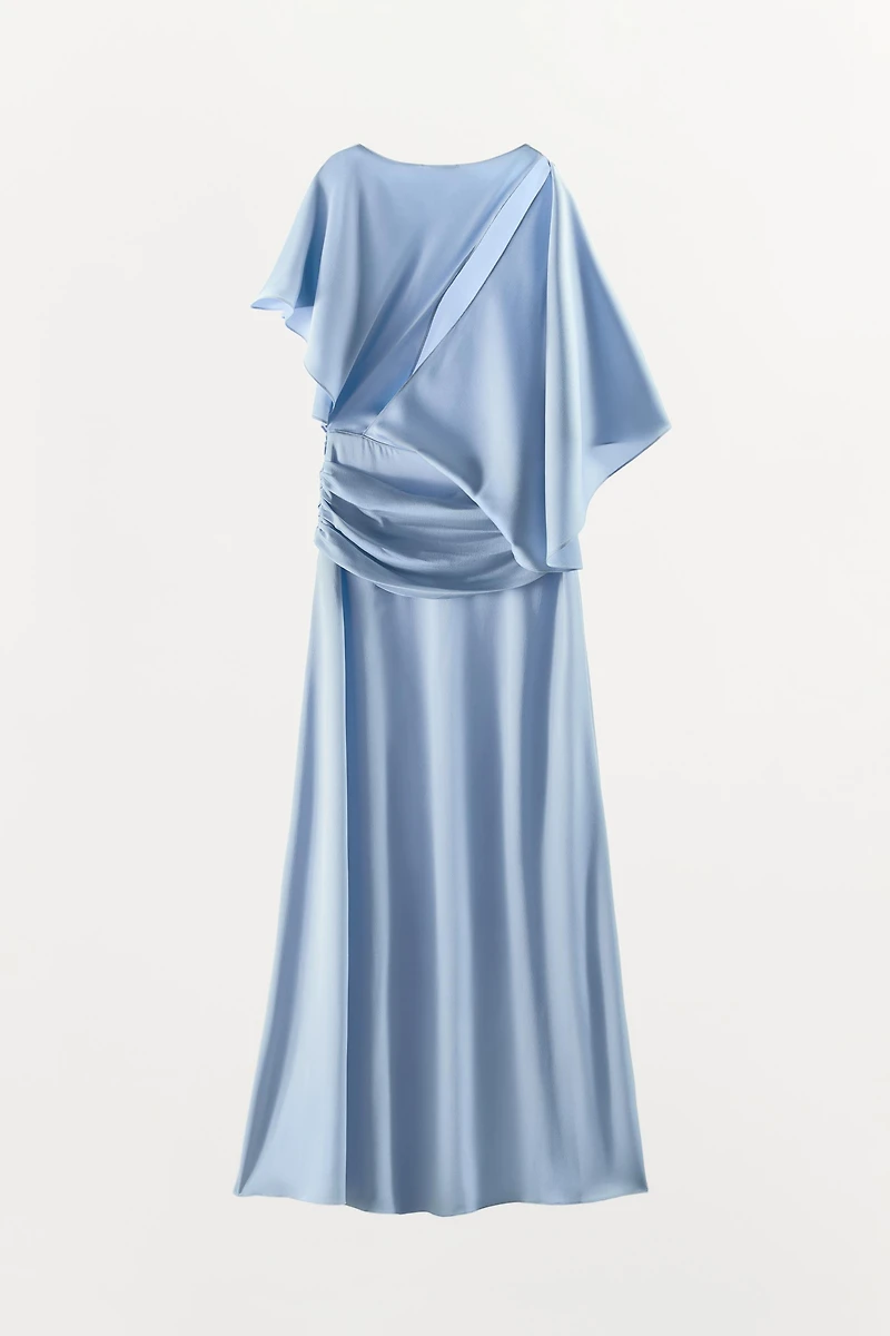 ASYMMETRIC CAPE SATIN EFFECT DRESS