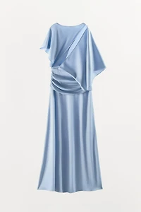 ASYMMETRIC CAPE SATIN EFFECT DRESS