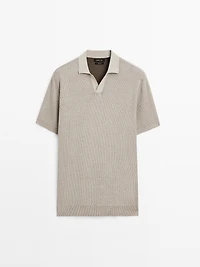 Polo en maille à col V texturé