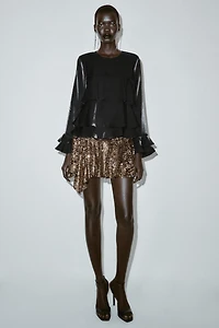 RUFFLED SHINY FABRIC BLOUSE