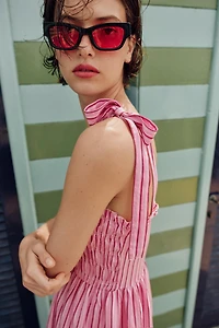 STRIPED TIED MIDI DRESS