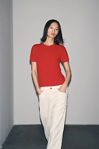 100% CASHMERE SHORT SLEEVE SWEATER