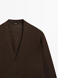 Long linen blend knit cardigan