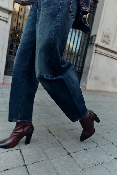 LEATHER COWBOY HEEL ANKLE BOOTS