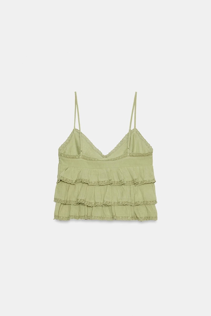 EMBROIDERED RUFFLED CHIFFON TOP