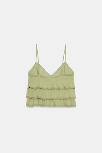 EMBROIDERED RUFFLED CHIFFON TOP