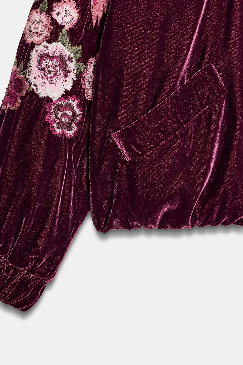 EMBROIDERED VELVET PUFFER JACKET