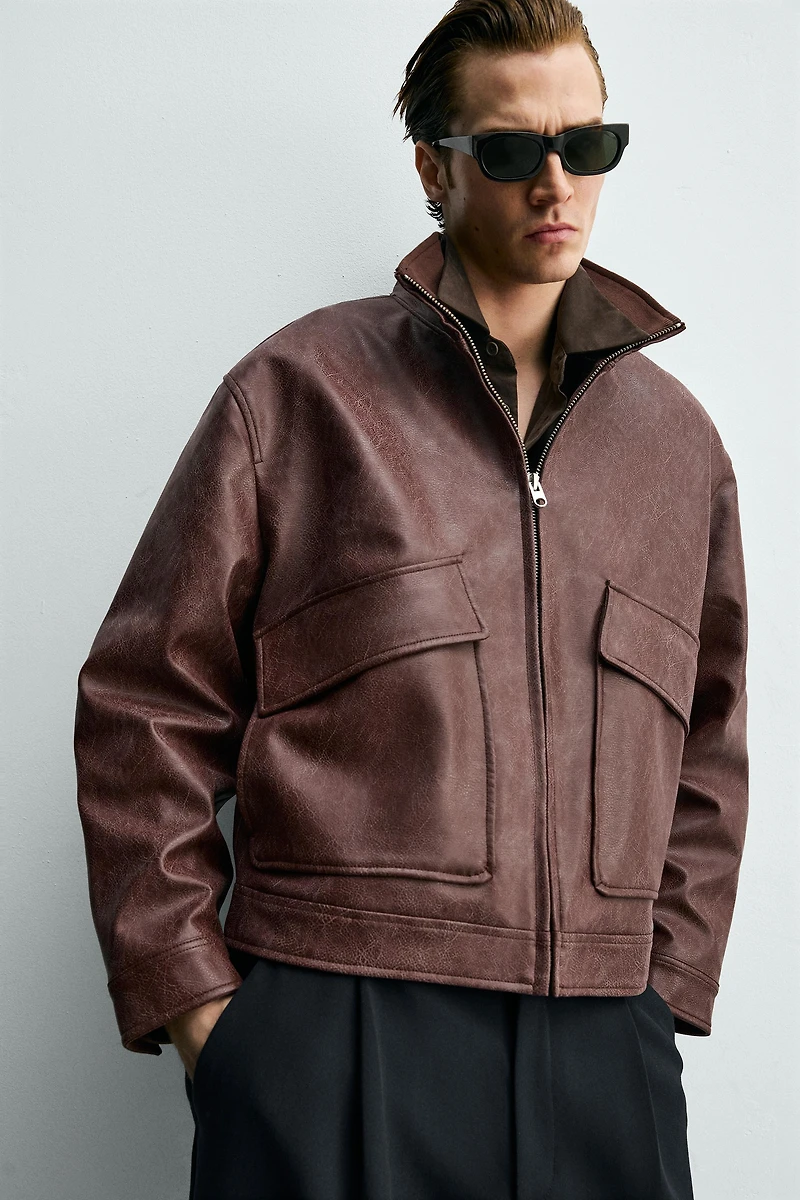 WASHED FAUX LEATHER JACKET