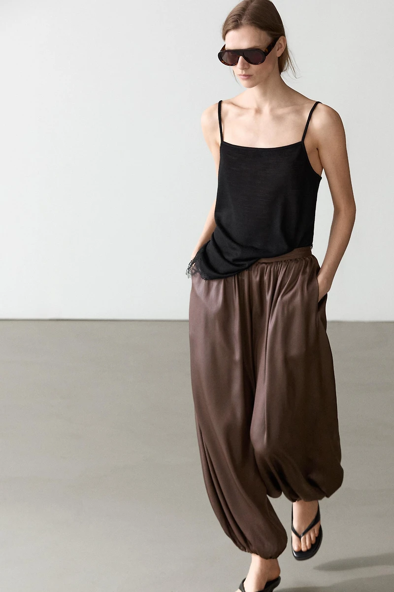 Pantalon balloon fluide satiné