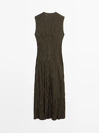 Creased-effect long pleated dress